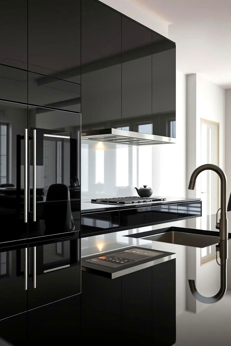 High Gloss Black Finishes - 24 Gray and Black Kitchen Ideas