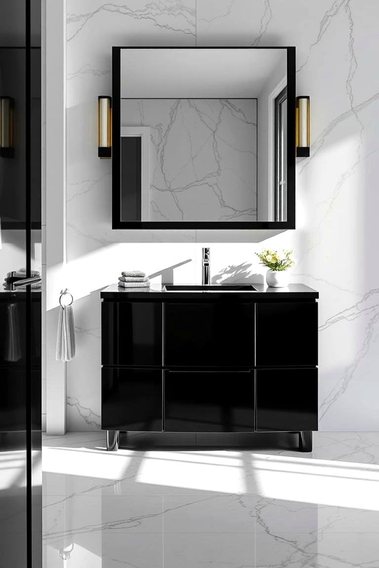 High Gloss Black Vanity for Reflective Elegance - 24 Black Vanity Bathroom Ideas