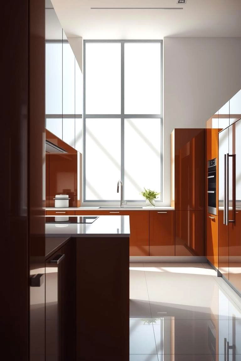 High Gloss Brown Finish - 24 Brown Kitchen Cabinets Ideas