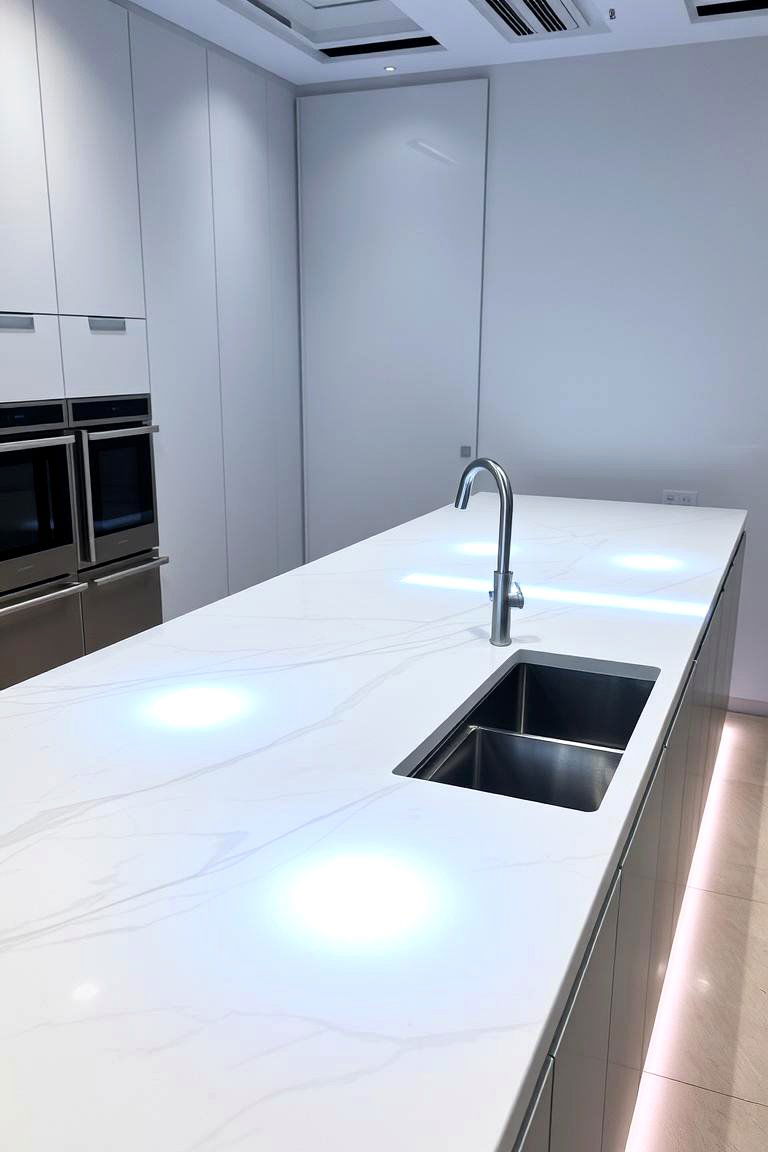 High Gloss Concrete Countertop with LED Accents - 24 Concrete Countertop Ideas