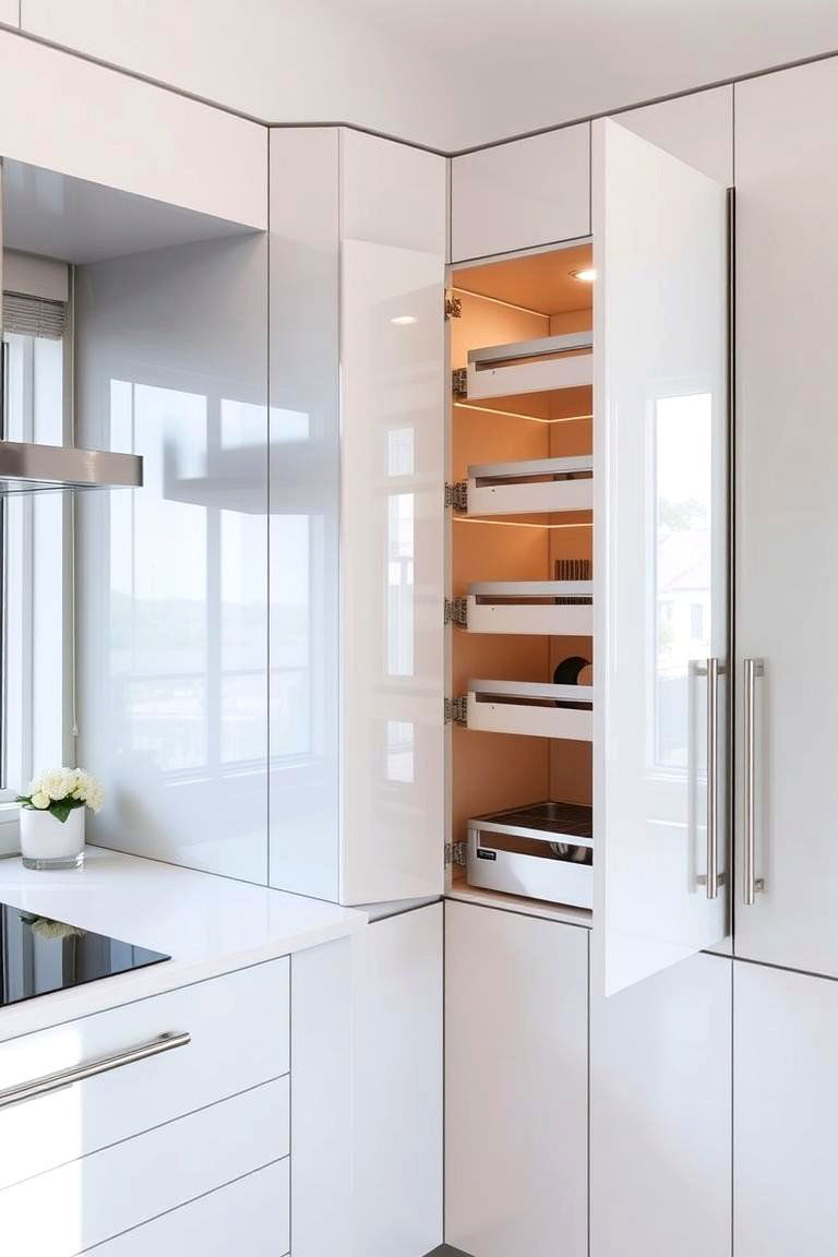 High Gloss Contemporary Corner Cabinet - 24 Blind Corner Kitchen Cabinet Ideas