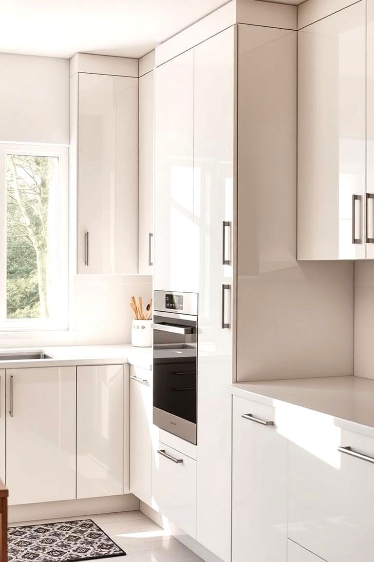 High Gloss Finish Off white Kitchen Cabinets - 24 Off-white Kitchen Cabinets