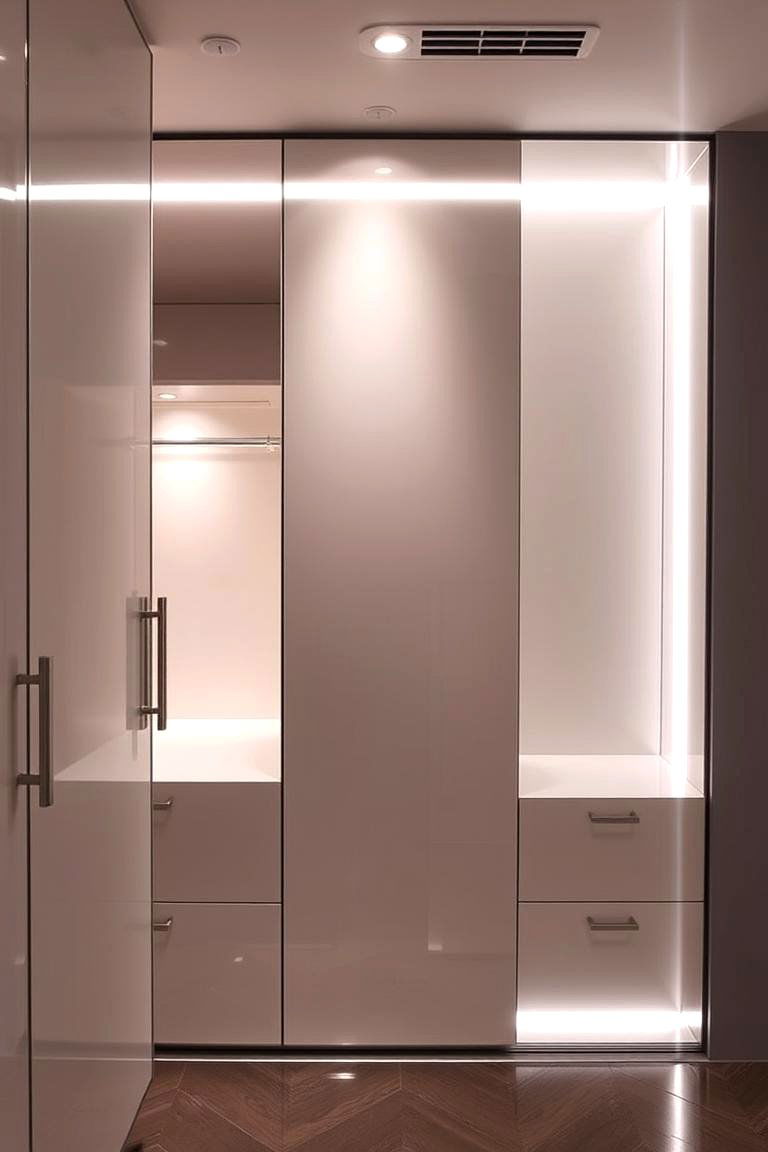 High Gloss Finish Wardrobe - 24 Built-in Wardrobe Ideas Around a Bed