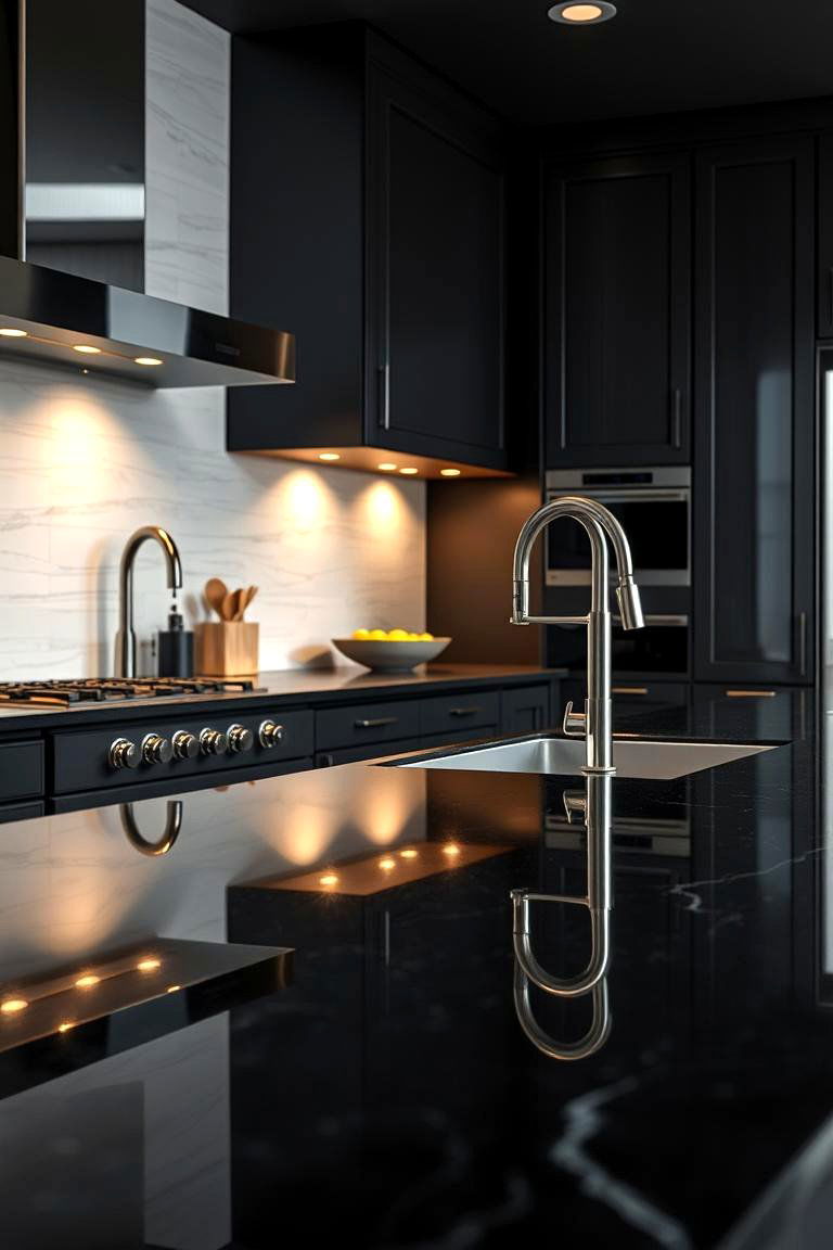 High Gloss Finish - 24 Black Kitchen Countertops