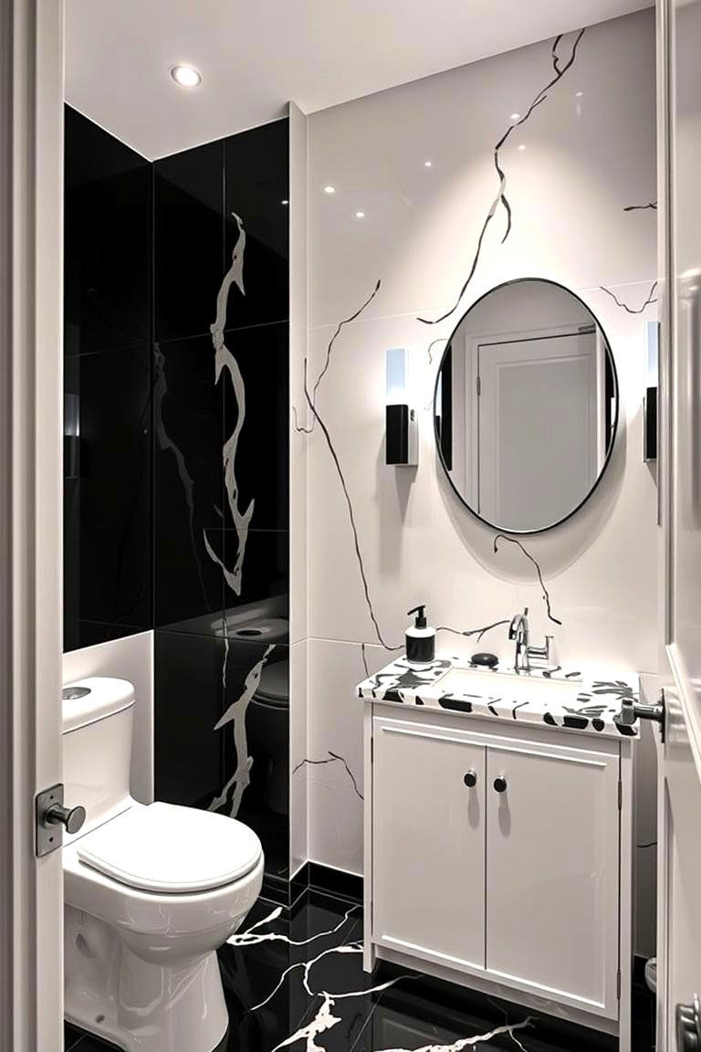 High Gloss Finishes - 24 Black and White Powder Room Ideas