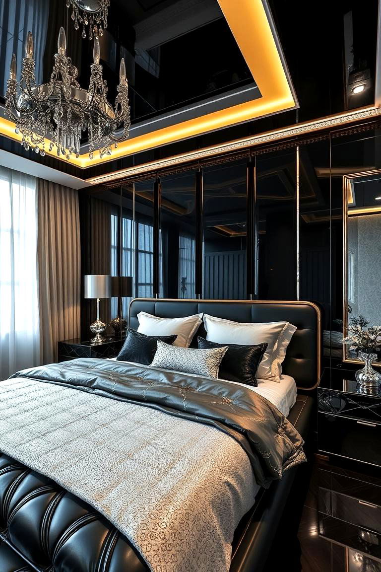 High Gloss Finishes Impact - 24 Black and Silver Bedroom Ideas