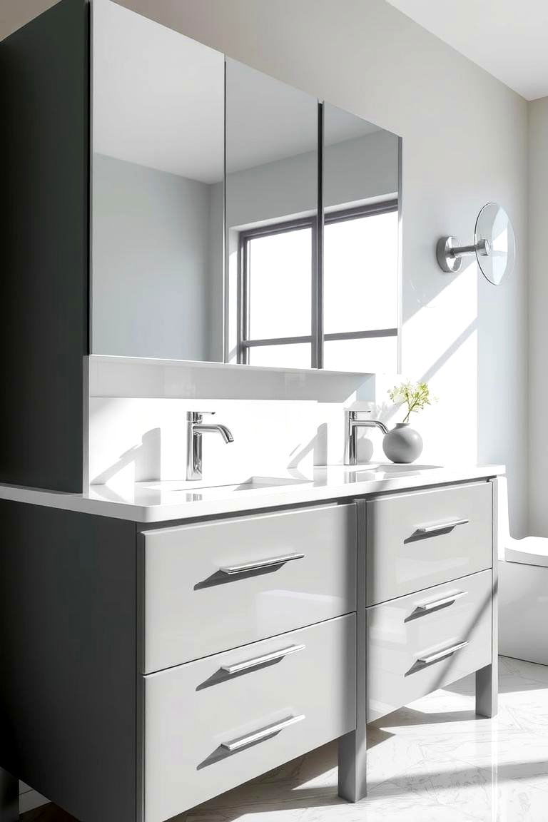 High Gloss Grey Vanity for a Modern Twist - 24 Grey Bathroom Vanity Design Ideas
