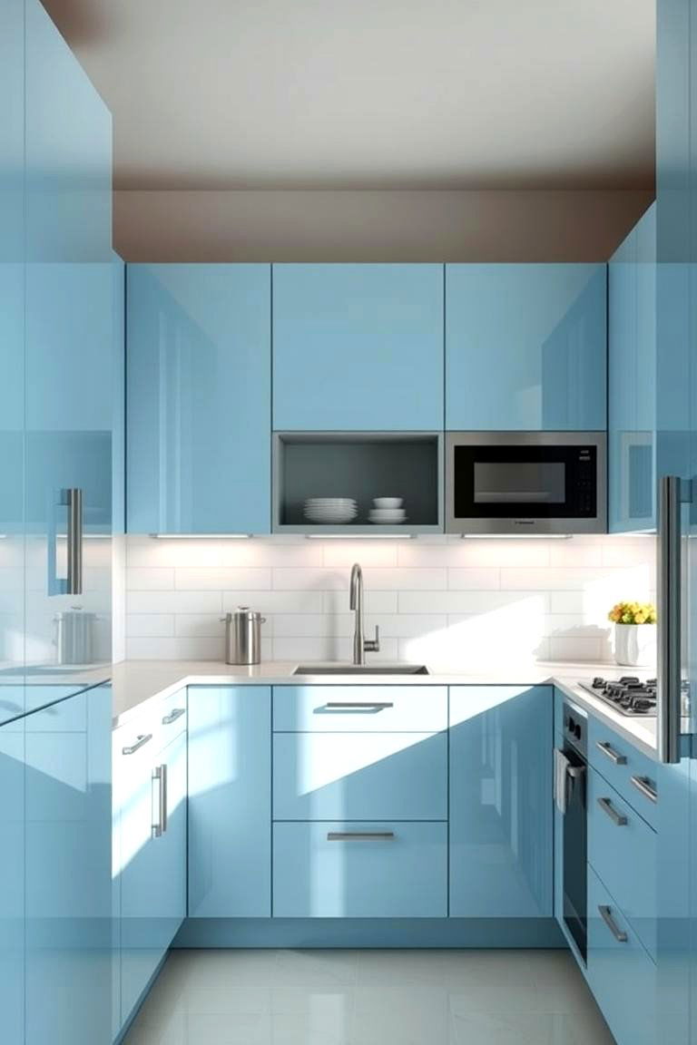 High Gloss Light Blue Cabinets - 24 Light Blue Kitchen Cabinets Ideas
