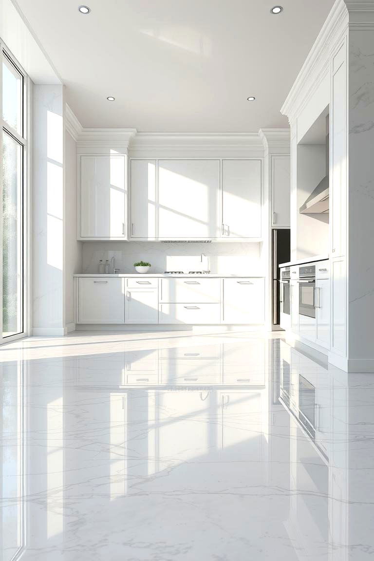 High Gloss Marble Flooring - 24 Marble Kitchen Floor Ideas
