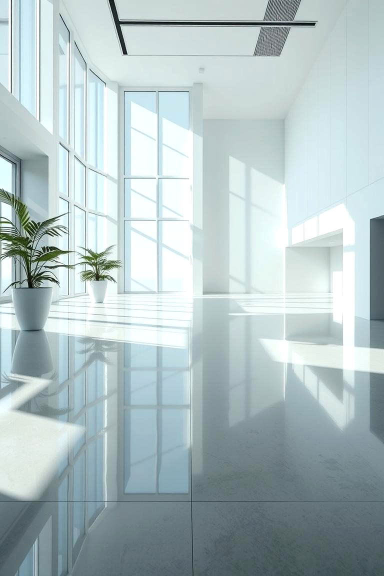 High Gloss Reflective Concrete Finishes - 24 Concrete Floor Living Room Ideas