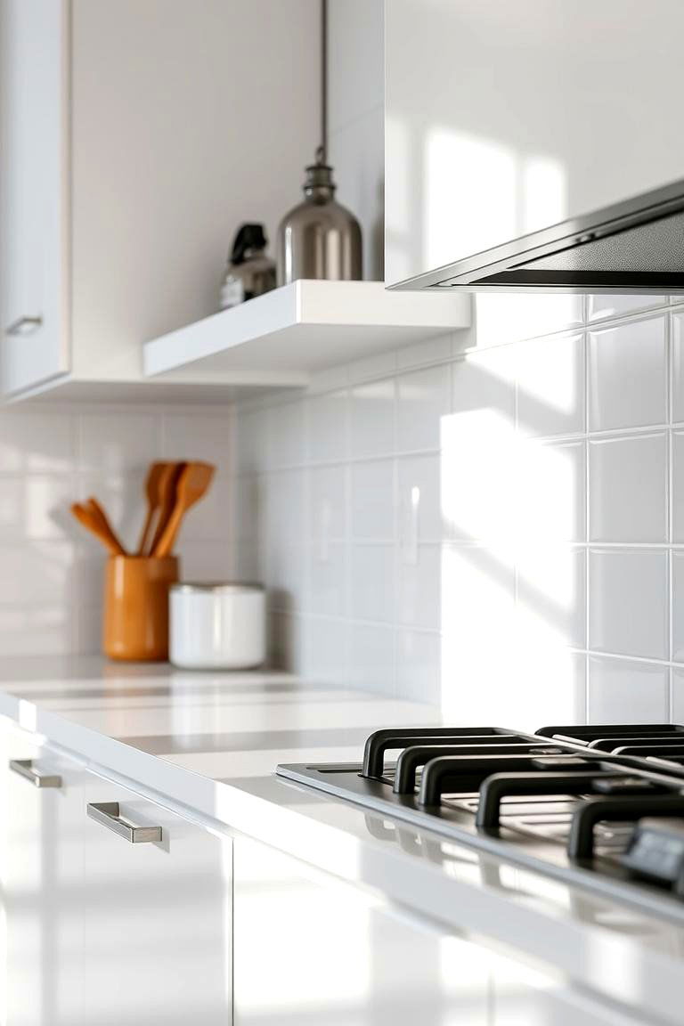 High Gloss Shine - 24 White Kitchen Backsplash Ideas