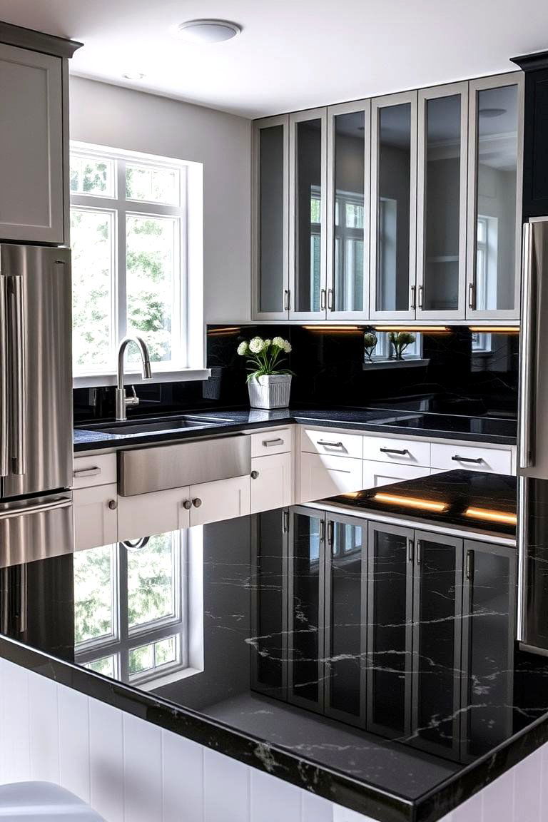 High Gloss Statement - 24 Black Granite Countertops Kitchen Ideas