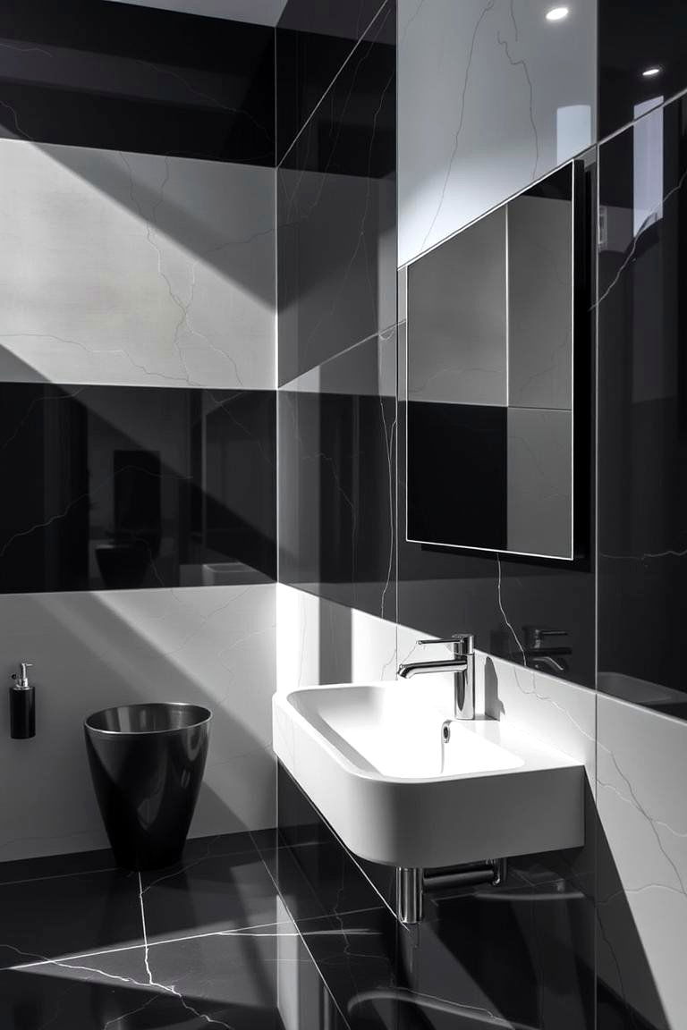 High Gloss Surfaces - 24 Black and Grey Bathroom Ideas