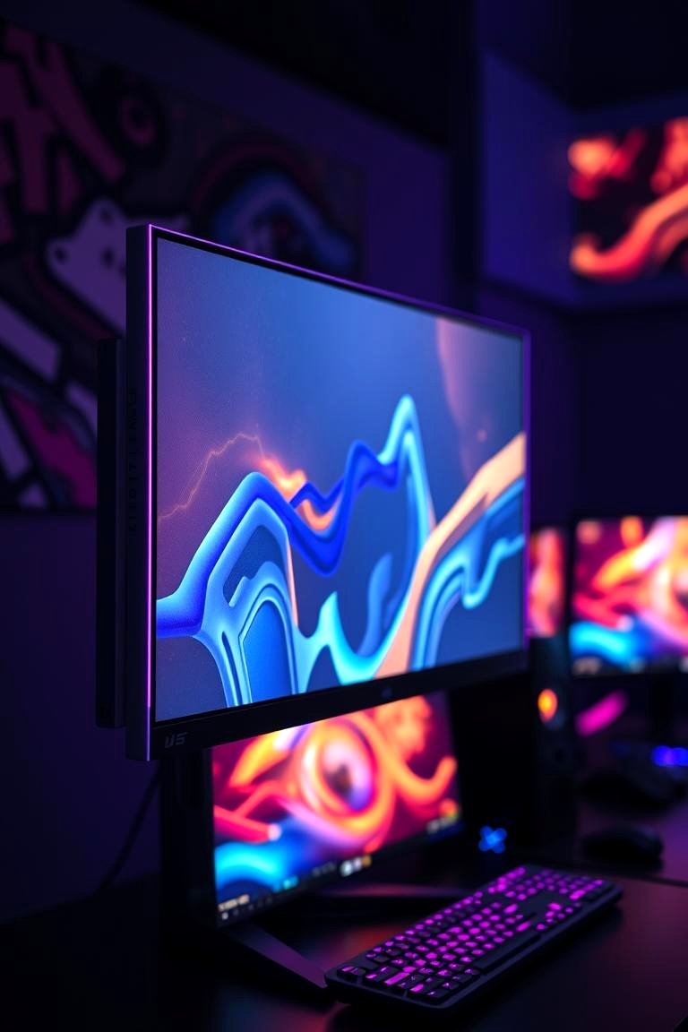 High Resolution Monitor with Purple Trim - 24 Purple Gaming Setup Ideas