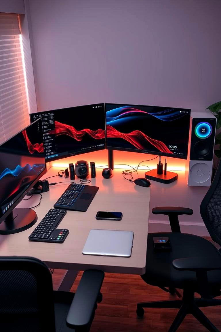 High Tech Desk Setup - 24 Modern Home Office Ideas