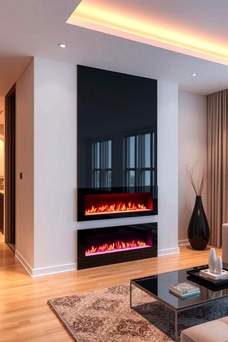 High Tech Electric Fireplace - 24 Floor to Ceiling Fireplace Ideas