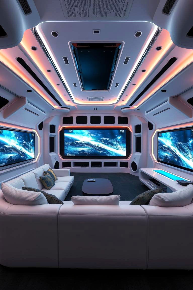 High Tech Entertainment Hub - 24 White Couch Living Room Ideas
