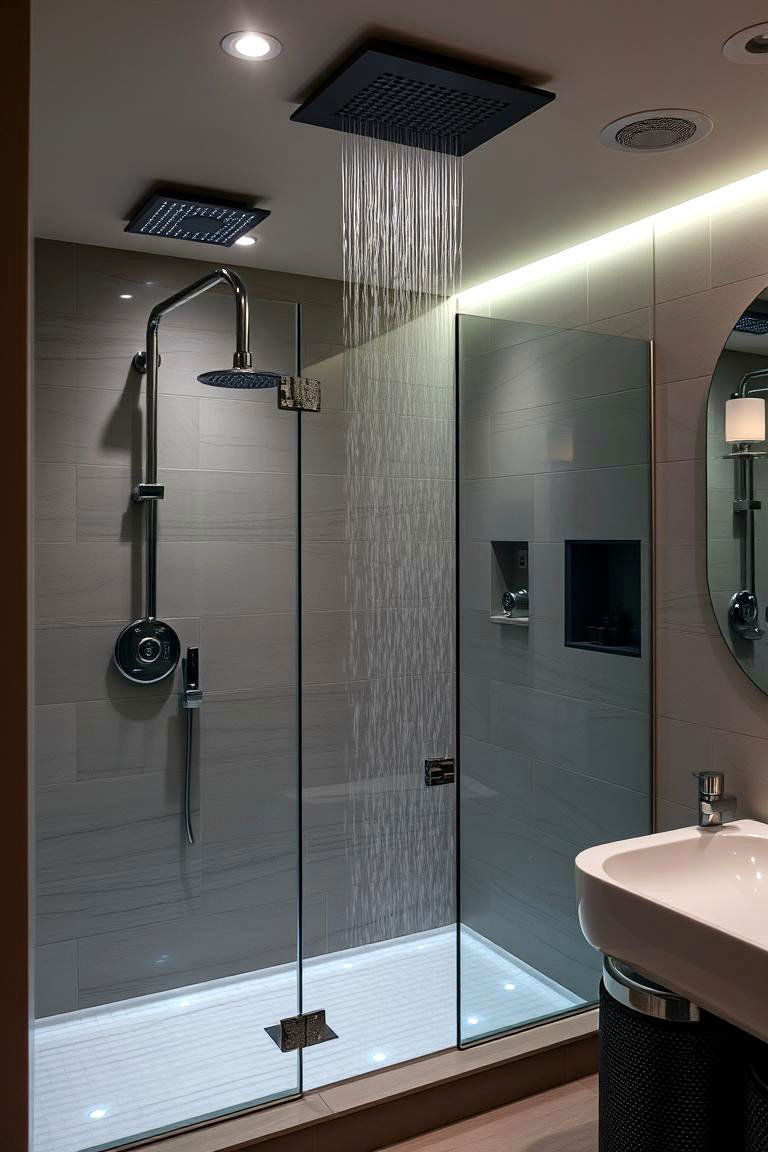 High Tech Features - 24 Basement Bathroom Ideas