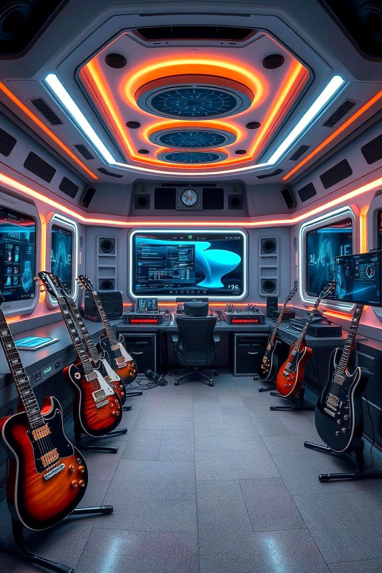 High Tech Guitar Den - 24 Guitar Room Ideas