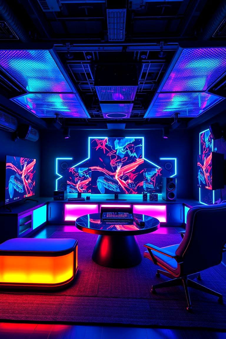 High Tech LED Gaming Setup - 24 Video Game Room Ideas