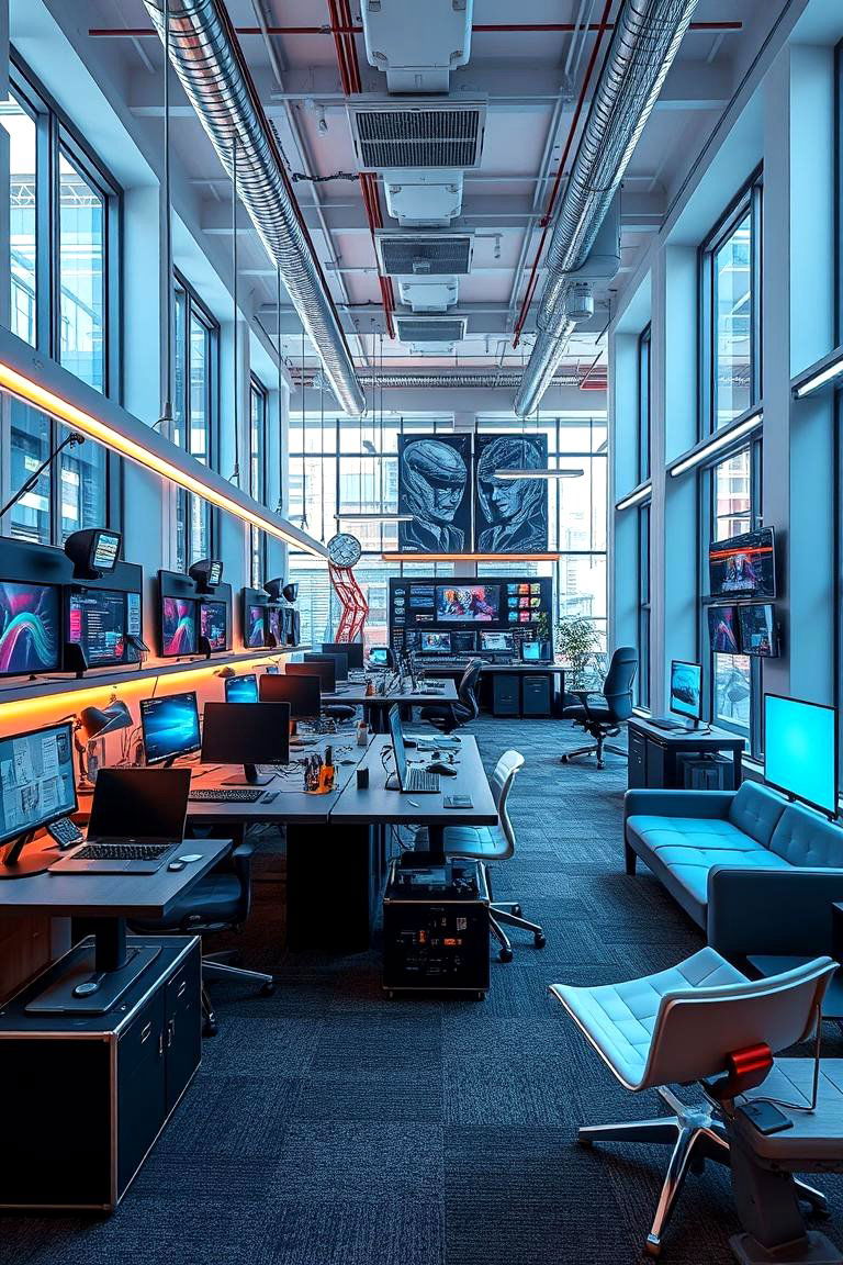 High Tech Loft Office Integration - 24 Loft Office Ideas