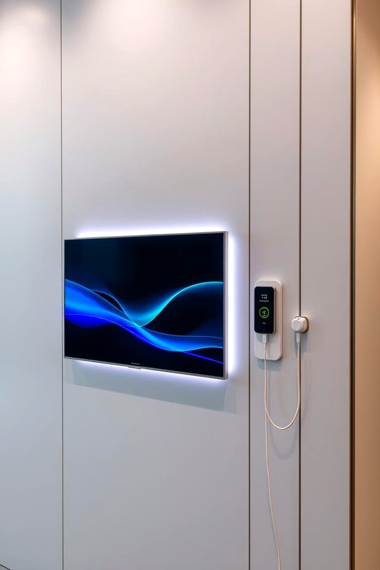 High Tech Media Wall with Wireless Charging - 24 Media Wall Ideas