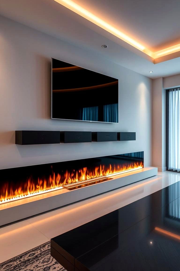 High Tech Smart Fireplace - 24 Linear Fireplace Ideas With Tv Above
