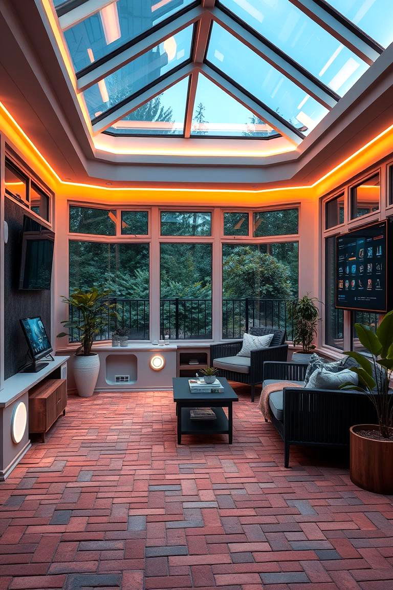 High Tech Sunroom - 24 Brick Floor Sunroom Ideas