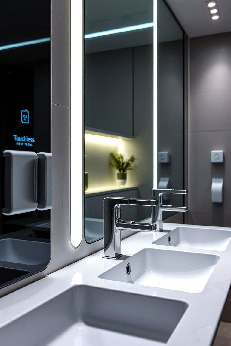 High Tech Touchless Fixtures - 24 Restaurant Bathroom Ideas