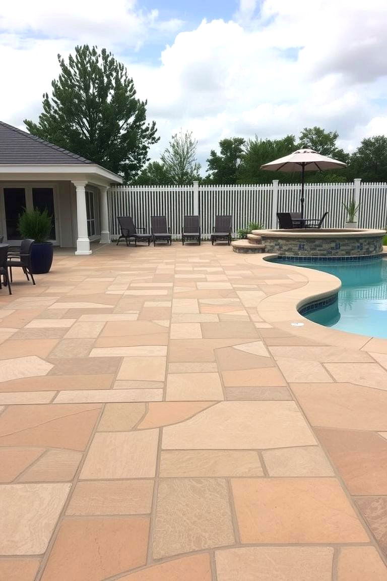 High Traffic Durability Design - 24 Stamped Concrete Pool Deck Ideas