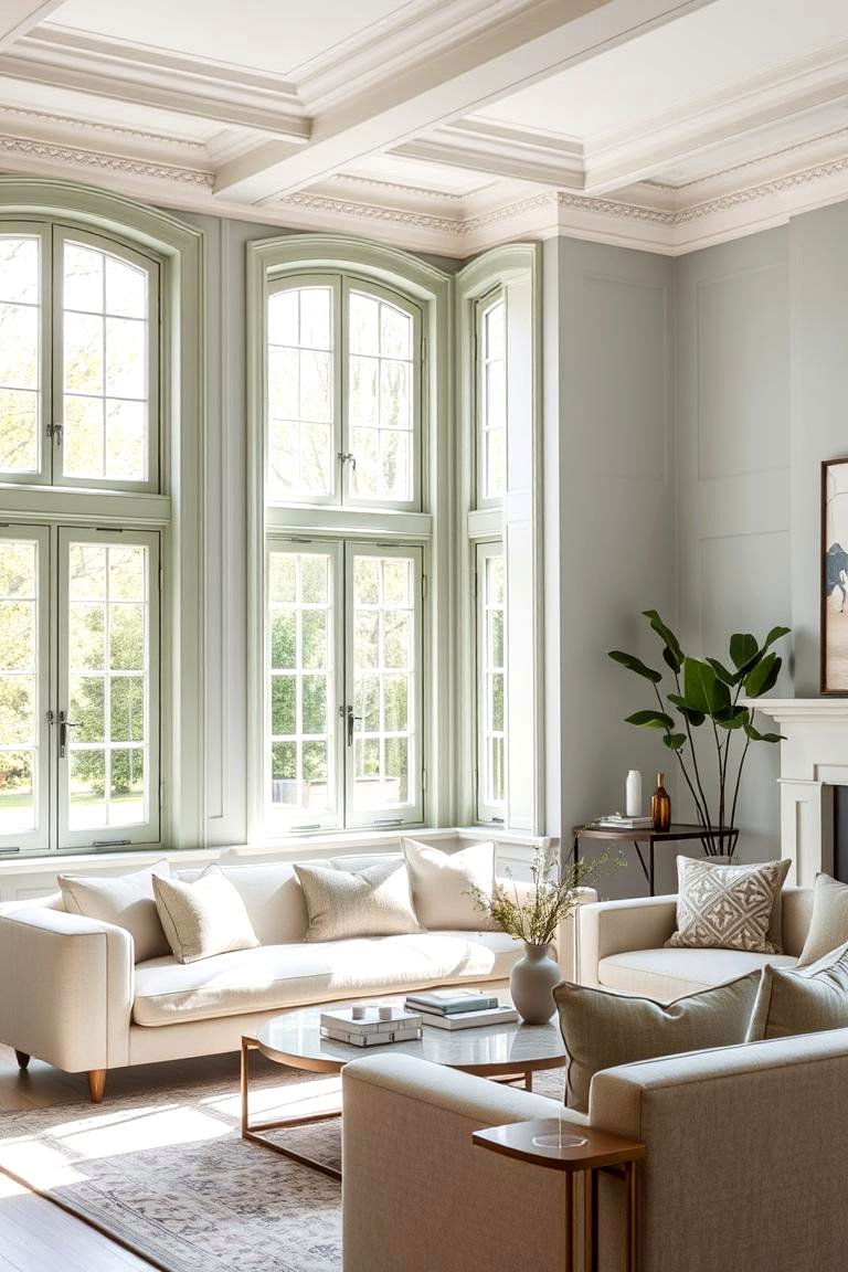 Highlight Architectural Details with Sage Green Paint - 24 Grey and Sage Green Living Room Ideas