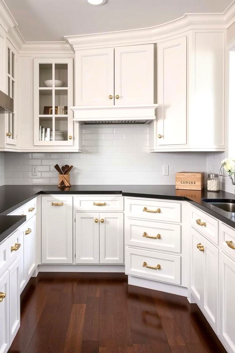 Highlighting Architectural Details - 24 White Kitchen Cabinets With Gold Hardwar