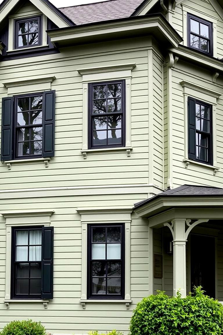 Historic House Restoration - 24 Sage Green House With Black Trim Ideas