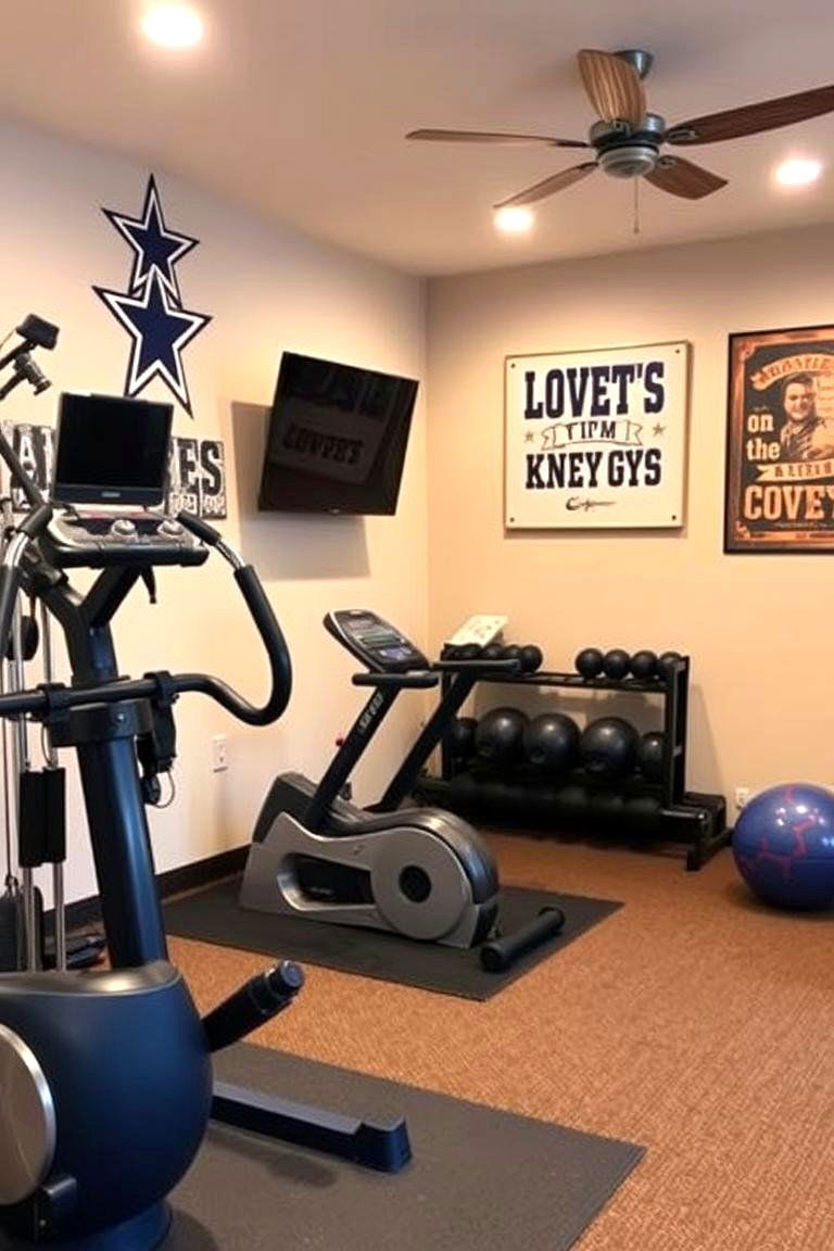 Home Gym with Cowboys Accents - 24 Dallas Cowboys Man Cave Ideas