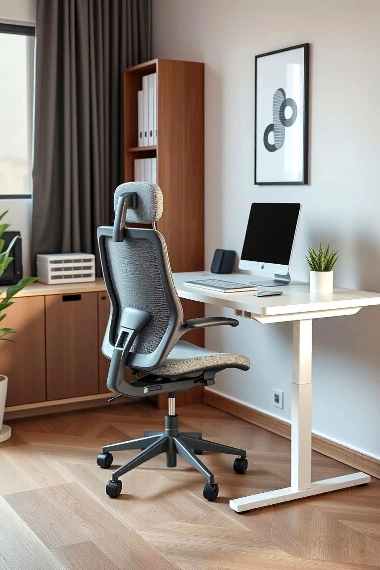 Home Office with Ergonomic Grey and White Furniture - 24 Grey and White House Interior Design Ideas