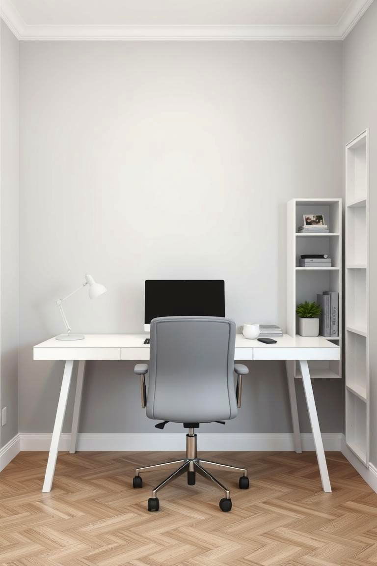 Home Office with Grey Walls and White Desk - 24 Grey and White House Interior Design Ideas