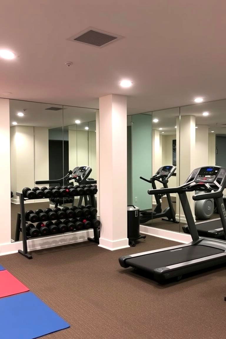 Home Workout Studio with Mirrors - 24 Basement Gym Ideas