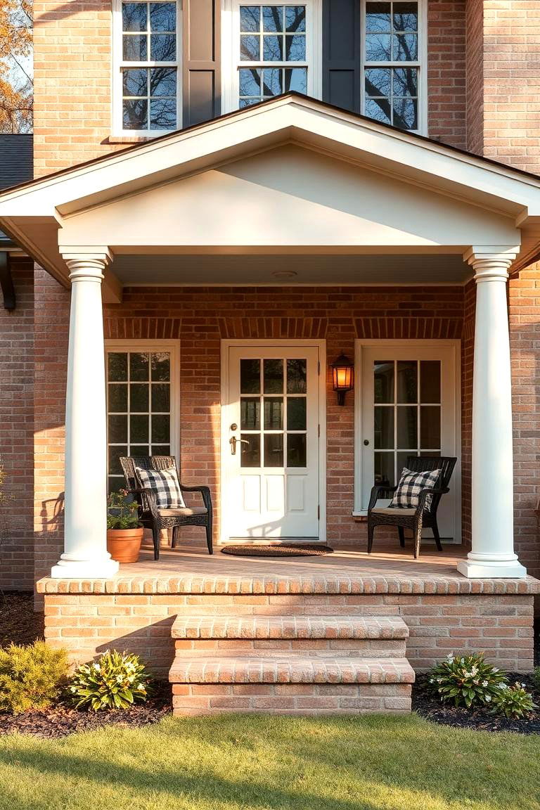 Homely Beige Brick with Cozy Veranda - 24 Beige Brick Exterior Home Ideas