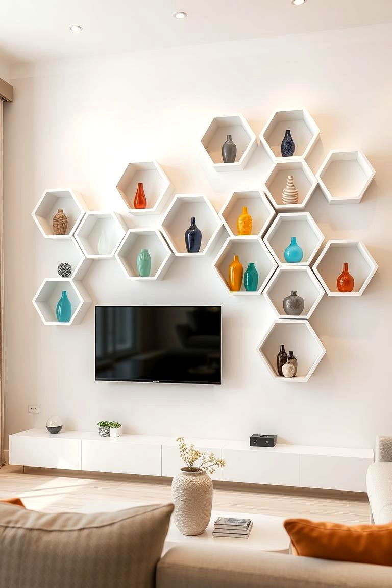 Honeycomb Shelves for a Geometric Touch - 24 Living Room Shelf Ideas