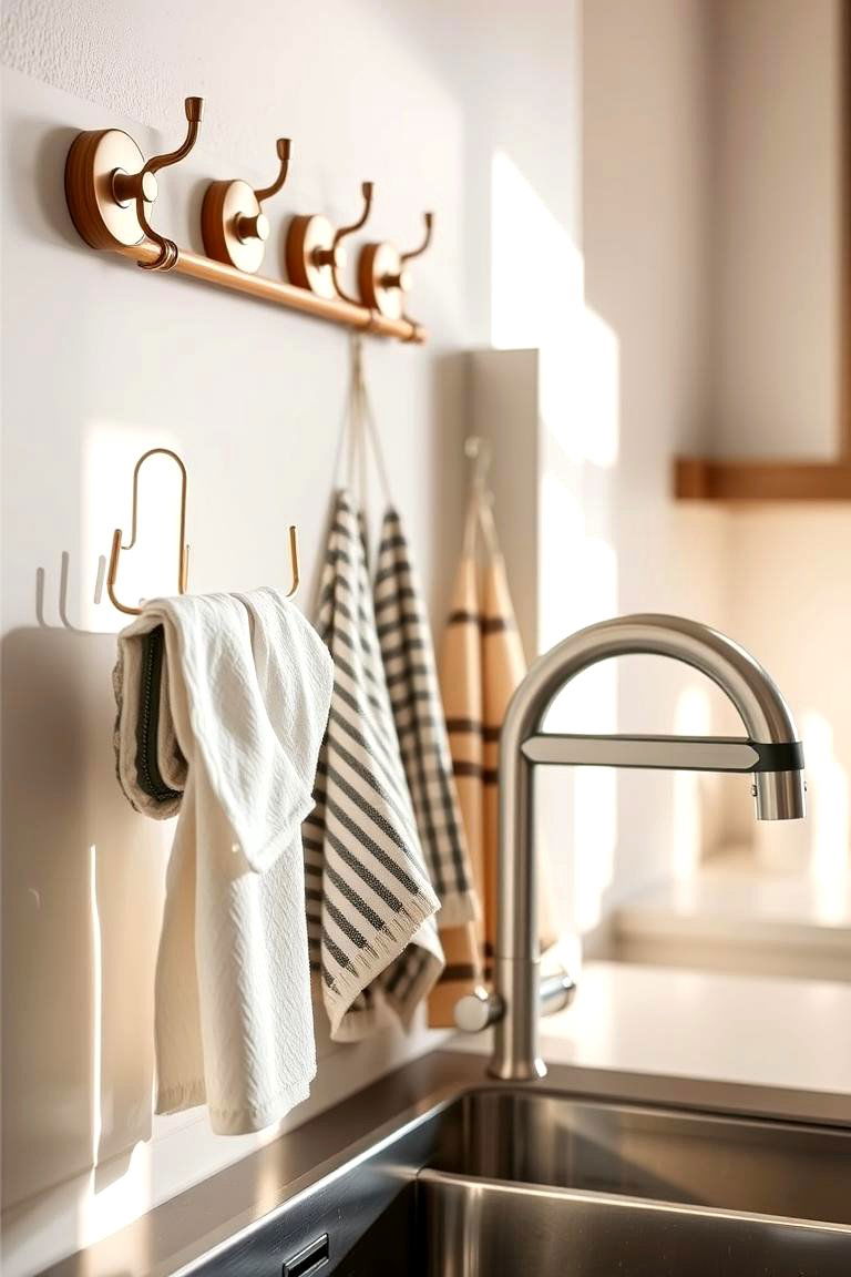 Hooks and Racks for Dish Towels - 24 Kitchen Sink Organization Ideas