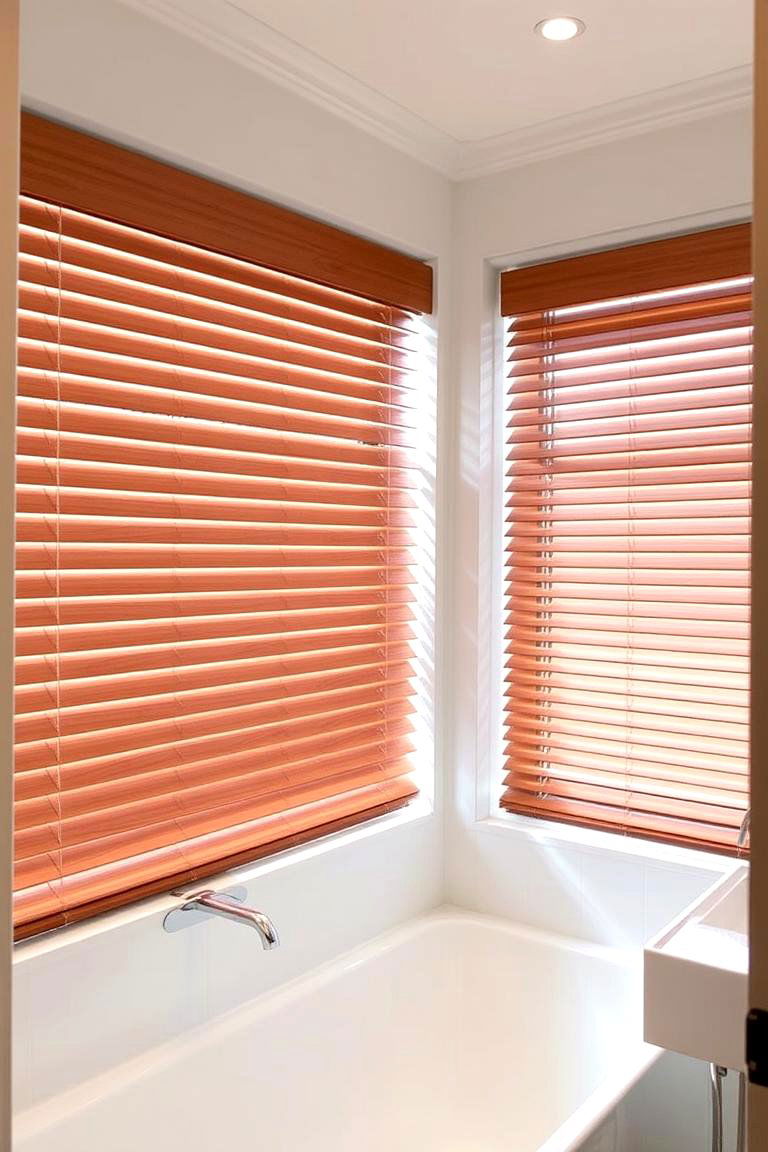 Horizontal Blinds for Clean Lines - 24 Bathroom Window Treatment Ideas