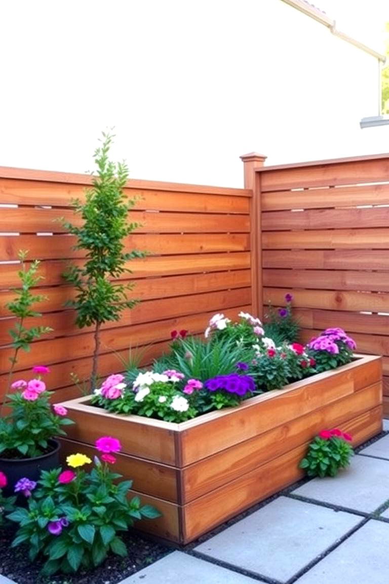 Horizontal Fence with Built in Planters - 24 Horizontal Fence Ideas