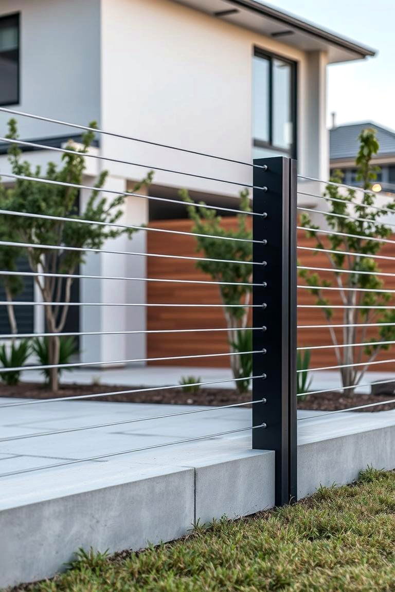 Horizontal Fence with Cable Wire Infill - 24 Horizontal Fence Ideas