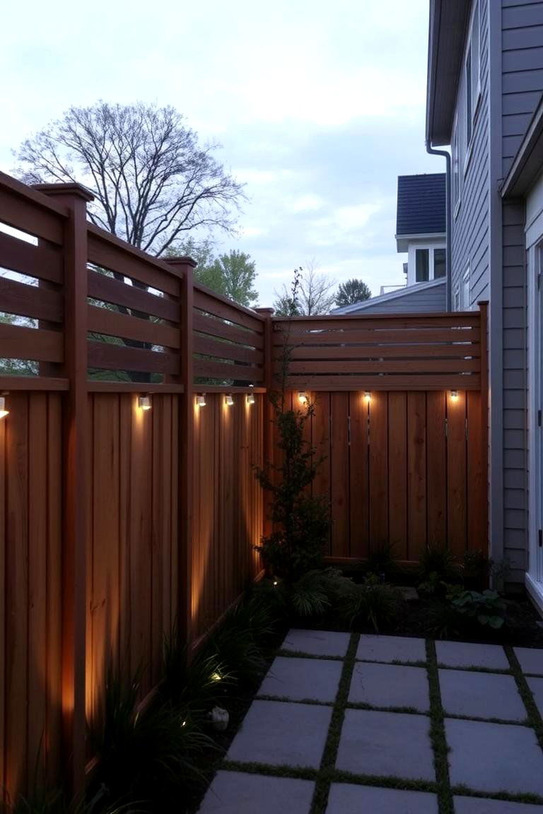 Horizontal Fence with Lighting - 24 Horizontal Fence Ideas