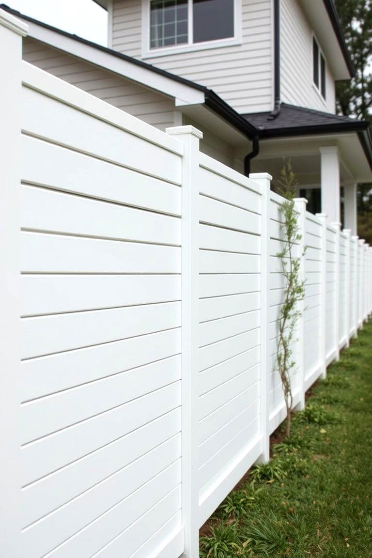 Horizontal Plank White Fence - 24 White Privacy Fence Ideas