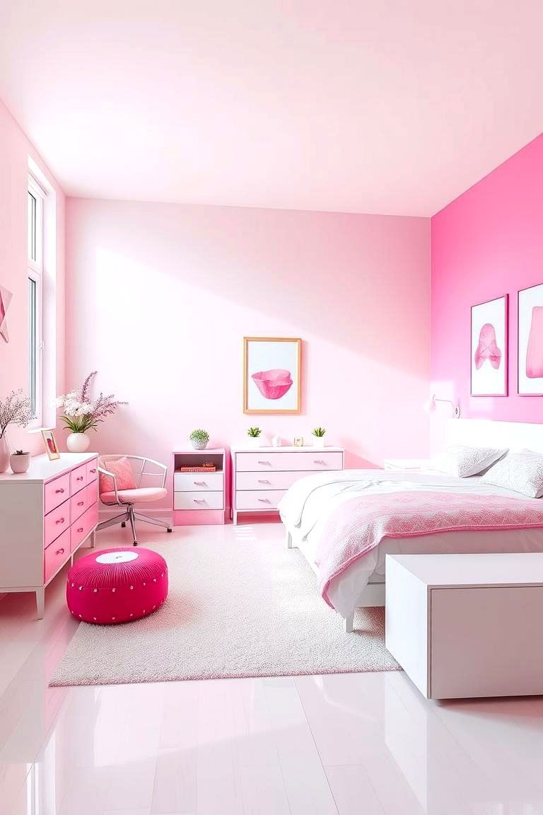 Hot Pink and White Contrast Scheme - 24 Hot Pink Bedroom Ideas