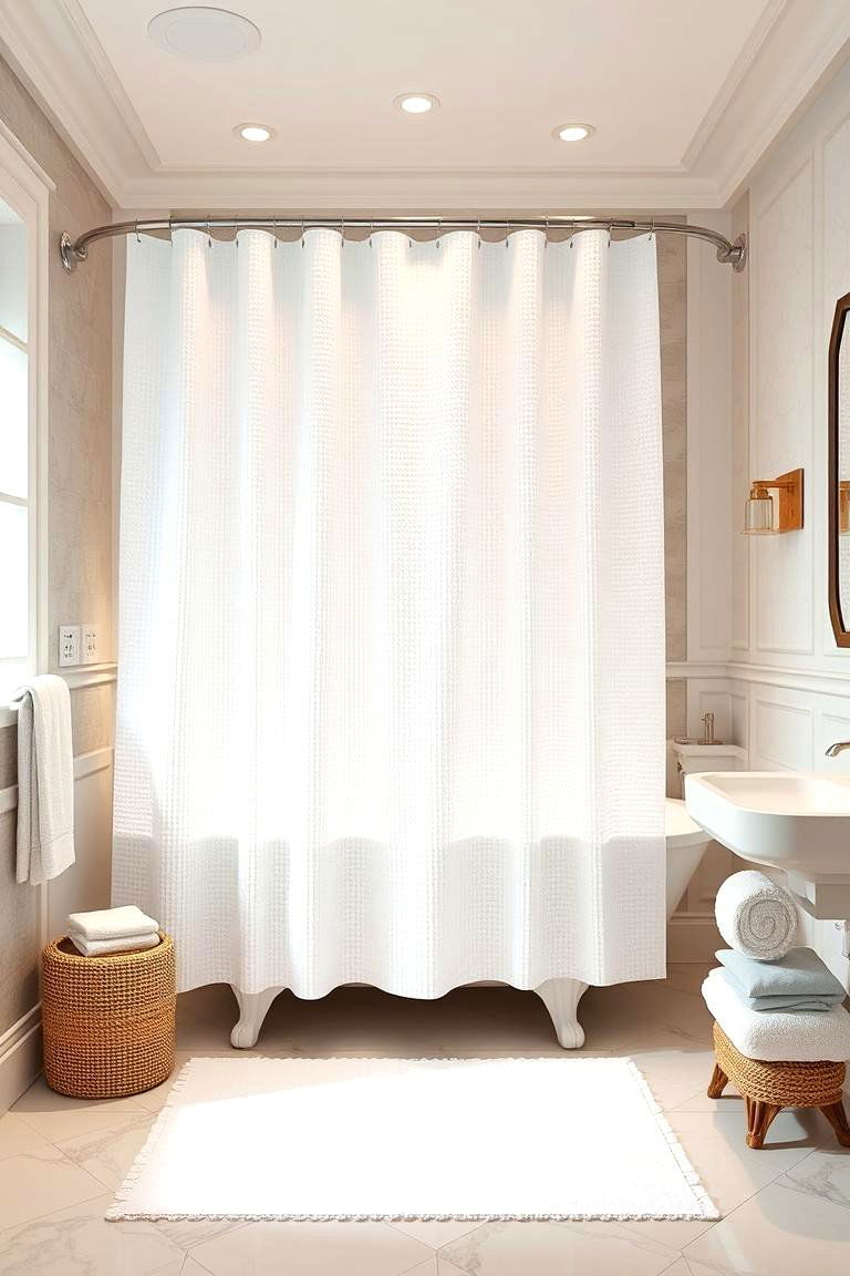 Hotel Style Luxury with Waffle Weave Shower Curtain - 24 Shower Curtain Ideas