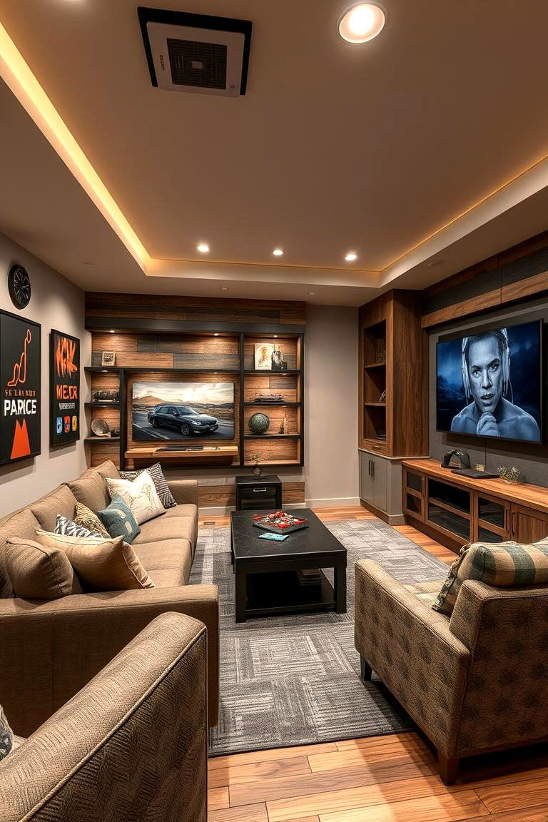 Hunting Lodge Entertainment Zone - 24 Hunting Man Cave Ideas