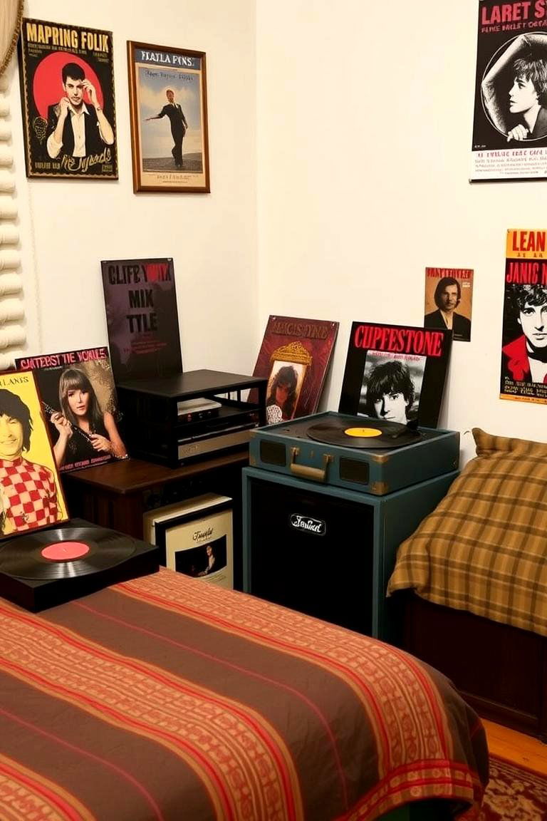 Iconic Vinyl Records and Music Decor - 24 60s Bedroom Ideas