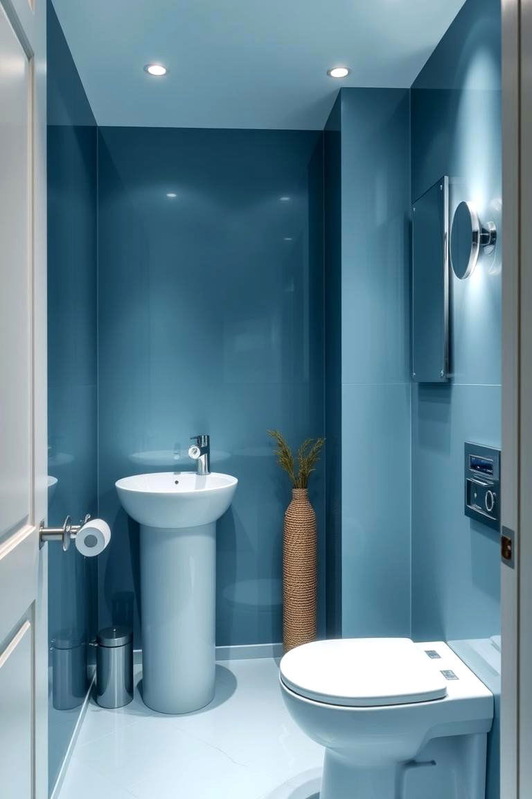 Icy Blue Contemporary Chic - 24 blue powder room ideas